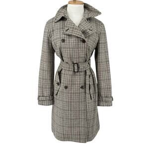 Vintage Gap Houndstooth Check Trenchcoat Womens Medium Wool Blend Old Money